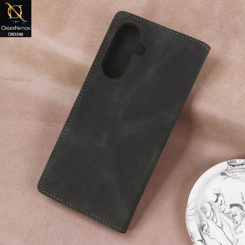 Samsung Galaxy A36 Cover - Black -  AutSpace Soft Slim Folio Flip PU Leather RFID Blocking Wallet Case with 2 Cards Slot