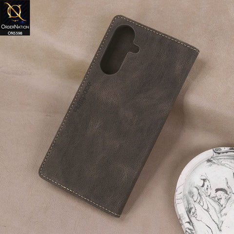 Samsung Galaxy A36 Cover - Brown -  AutSpace Soft Slim Folio Flip PU Leather RFID Blocking Wallet Case with 2 Cards Slot