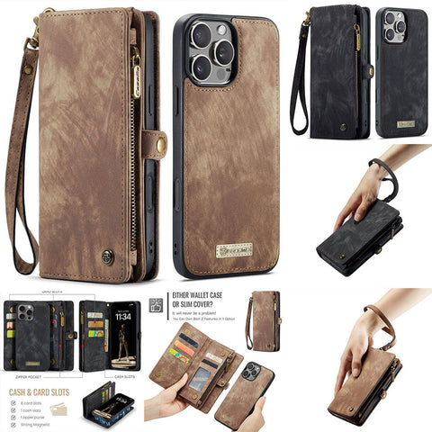 Samsung Galaxy S24 FE Cover - Brown -  New Premium CaseMe  Detachable Folio Zipper Purse Leather Wallet Case with 8 Card Slots