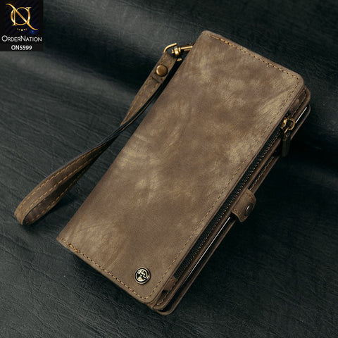Samsung Galaxy S24 FE Cover - Brown -  New Premium CaseMe  Detachable Folio Zipper Purse Leather Wallet Case with 8 Card Slots