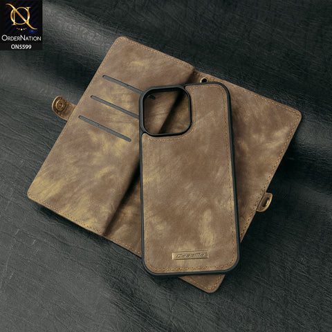iPhone 16 Pro Max Cover - Brown -  New Premium CaseMe  Detachable Folio Zipper Purse Leather Wallet Case with 8 Card Slots
