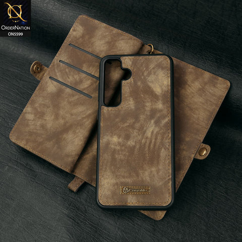 Samsung Galaxy S24 FE Cover - Brown -  New Premium CaseMe  Detachable Folio Zipper Purse Leather Wallet Case with 8 Card Slots