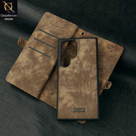 Samsung Galaxy S24 Ultra Cover - Brown -  New Premium CaseMe  Detachable Folio Zipper Purse Leather Wallet Case with 8 Card Slots