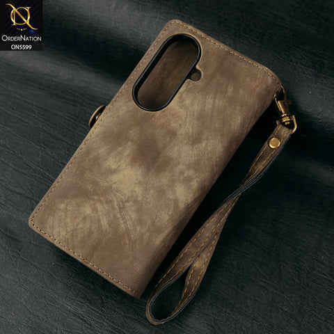 Samsung Galaxy Z Fold 7 Cover - Brown -  New Premium CaseMe  Detachable Folio Zipper Purse Leather Wallet Case with 8 Card Slots