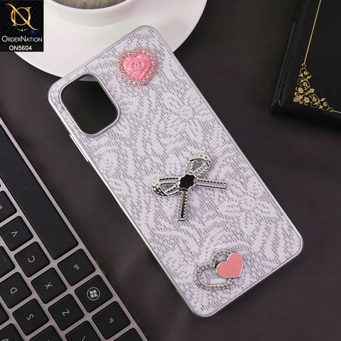 Samsung Galaxy A06 Cover - White -  Elegant Fancy 3D Rhinestomes Thin Protective Soft Borders Case