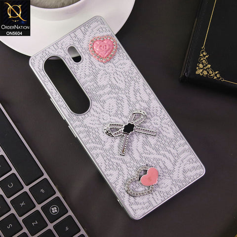 Tecno Camon 40 Pro Cover - White -  Elegant Fancy 3D Rhinestomes Thin Protective Soft Borders Case