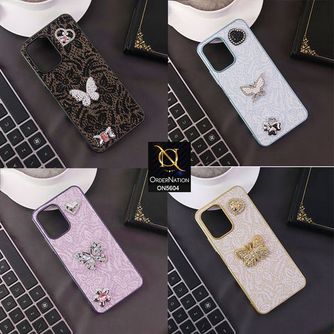 Vivo Y21 Cover - White -  Elegant Fancy 3D Rhinestomes Thin Protective Soft Borders Case