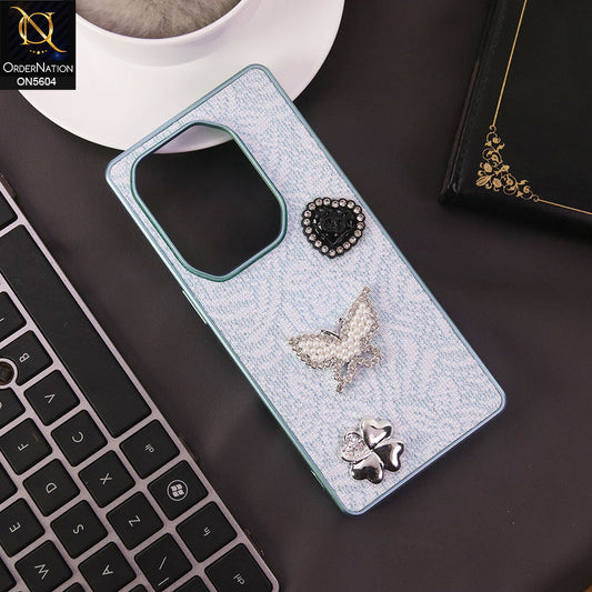 Infinix Hot 50 Pro Plus Cover - Blue -  Elegant Fancy 3D Rhinestomes Thin Protective Soft Borders Case