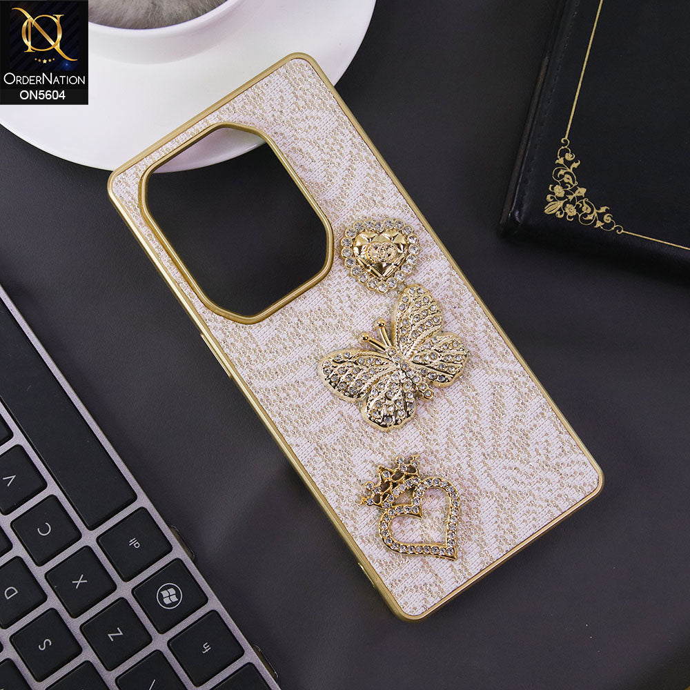 Infinix Hot 50 Pro Plus Cover - Golden -  Elegant Fancy 3D Rhinestomes Thin Protective Soft Borders Case