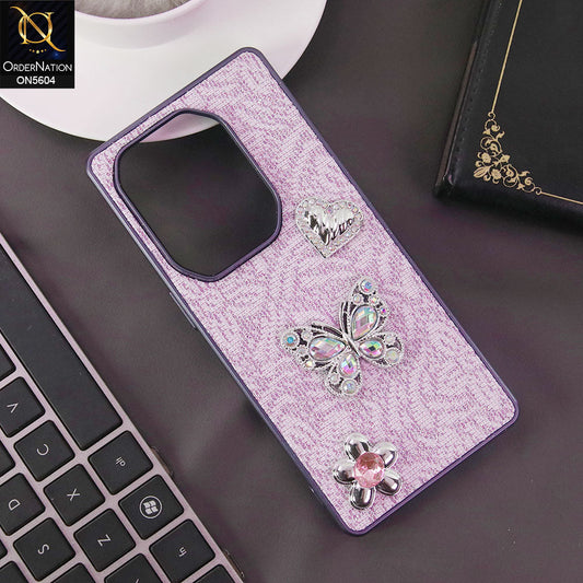 Infinix Hot 50 Pro Plus Cover - Purple -  Elegant Fancy 3D Rhinestomes Thin Protective Soft Borders Case