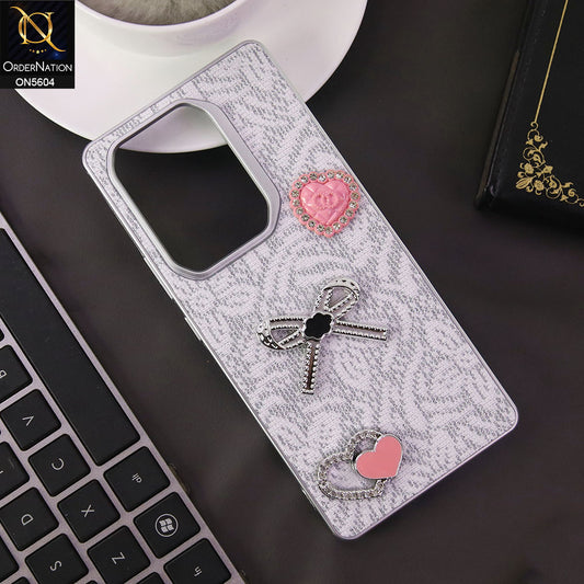 Infinix Note 50 Pro 4G Cover - White -  Elegant Fancy 3D Rhinestomes Thin Protective Soft Borders Case