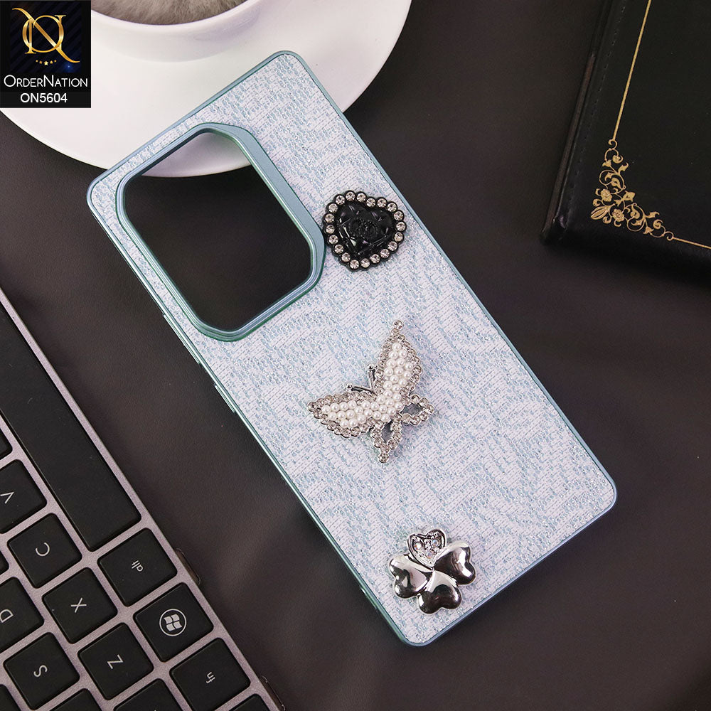 Infinix Note 50 4G Cover - Blue -  Elegant Fancy 3D Rhinestomes Thin Protective Soft Borders Case