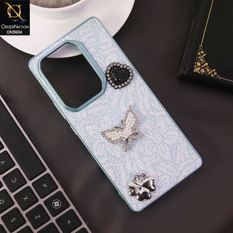 Infinix Note 50 Pro 4G Cover - Blue -  Elegant Fancy 3D Rhinestomes Thin Protective Soft Borders Case