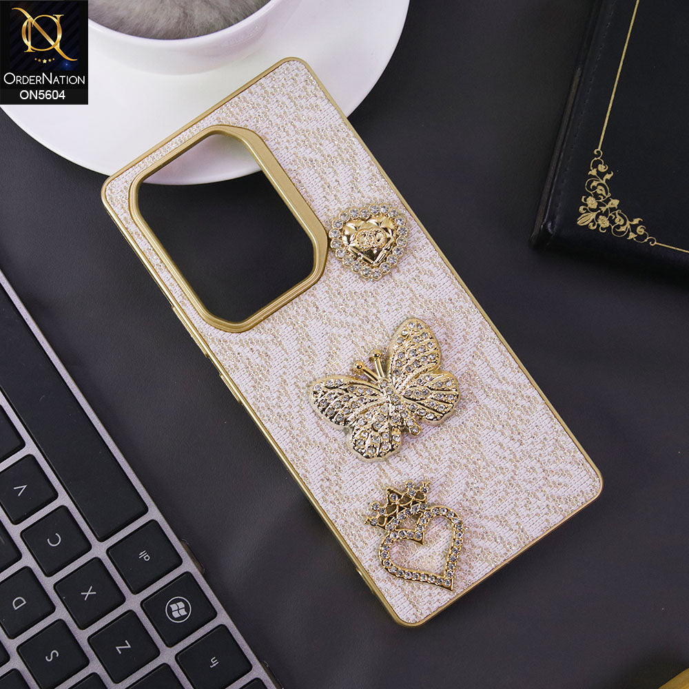 Infinix Note 50 Pro 4G Cover - Golden -  Elegant Fancy 3D Rhinestomes Thin Protective Soft Borders Case