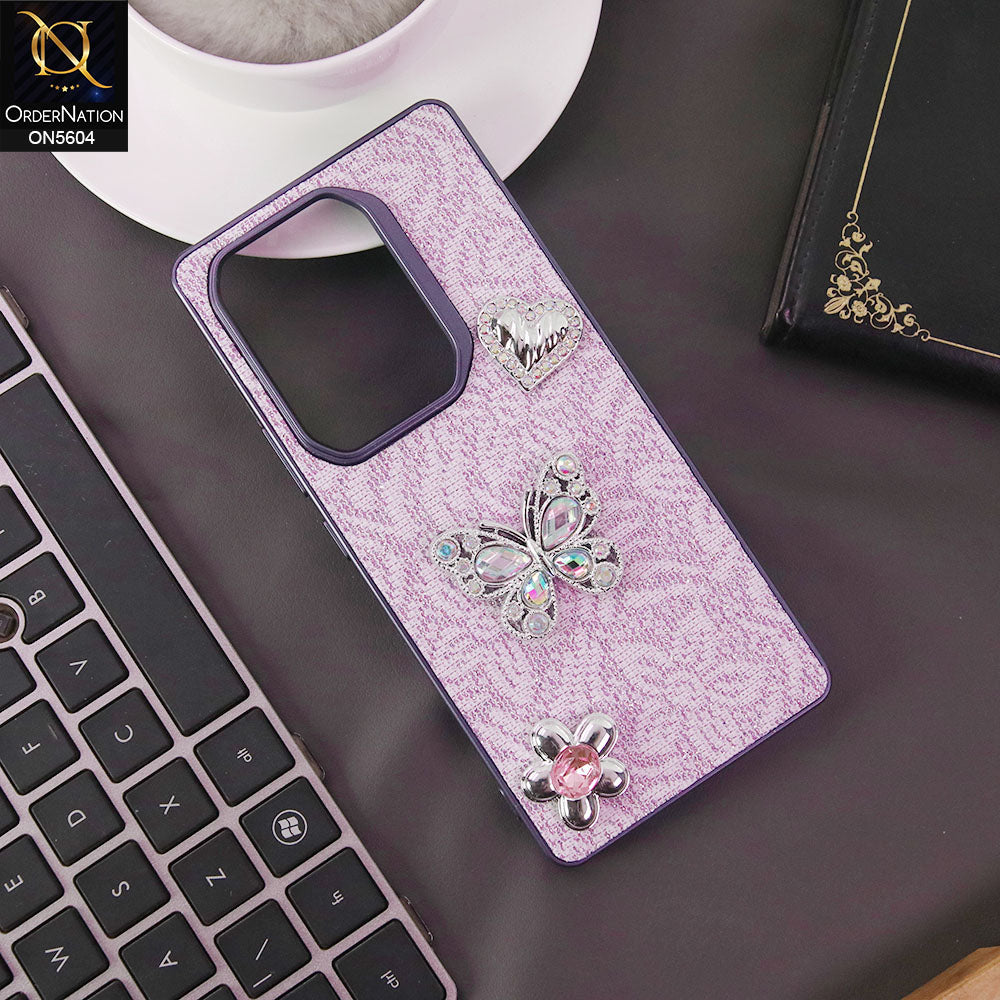 Infinix Note 50 4G Cover - Purple -  Elegant Fancy 3D Rhinestomes Thin Protective Soft Borders Case