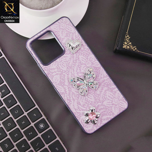 Realme Narzo N53 Cover - Purple -  Elegant Fancy 3D Rhinestomes Thin Protective Soft Borders Case