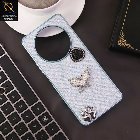 Xiaomi Redmi A3x Cover - Blue -  Elegant Fancy 3D Rhinestomes Thin Protective Soft Borders Case