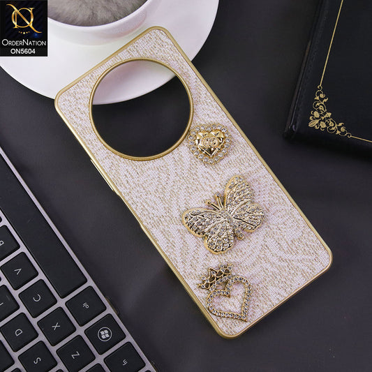 Xiaomi Redmi A3x Cover - Golden -  Elegant Fancy 3D Rhinestomes Thin Protective Soft Borders Case