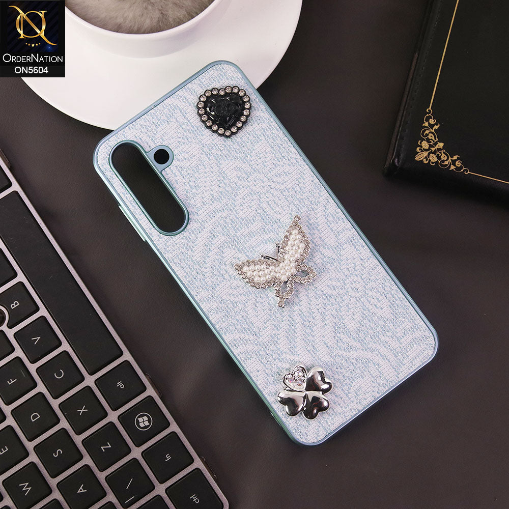 Samsung Galaxy A16 Cover - Blue -  Elegant Fancy 3D Rhinestomes Thin Protective Soft Borders Case