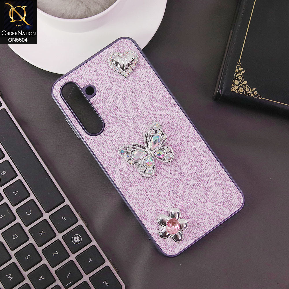 Samsung Galaxy A16 Cover - Purple -  Elegant Fancy 3D Rhinestomes Thin Protective Soft Borders Case