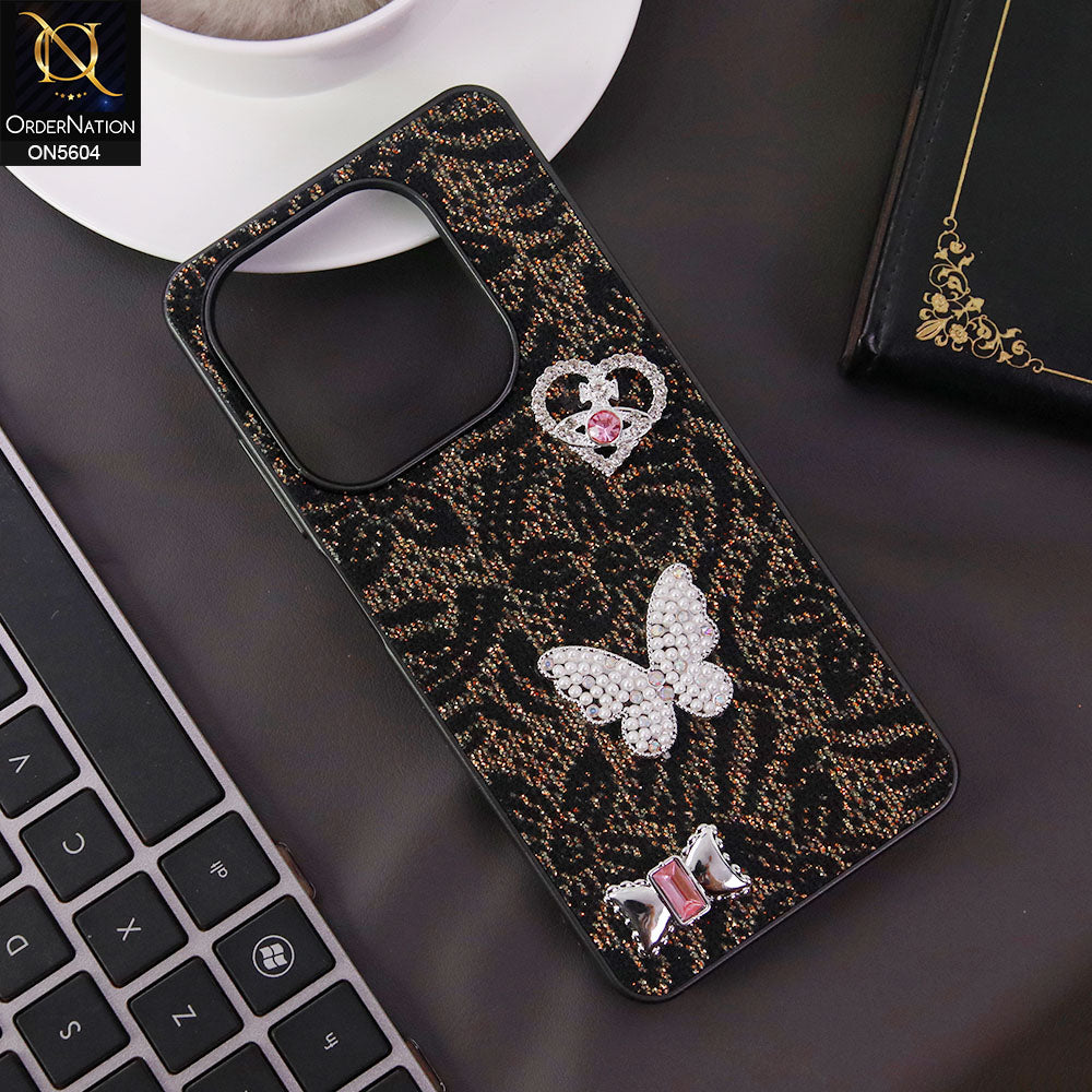 Itel P55 4G Cover - Black -  Elegant Fancy 3D Rhinestomes Thin Protective Soft Borders Case