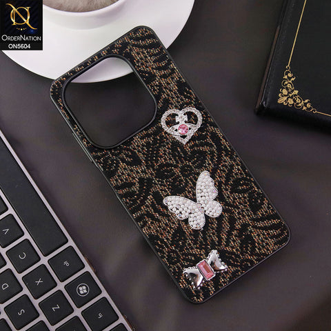 Itel P55 4G Cover - Black -  Elegant Fancy 3D Rhinestomes Thin Protective Soft Borders Case
