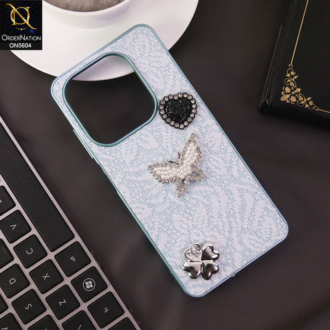 Infinix Hot 40i Cover - Blue -  Elegant Fancy 3D Rhinestomes Thin Protective Soft Borders Case