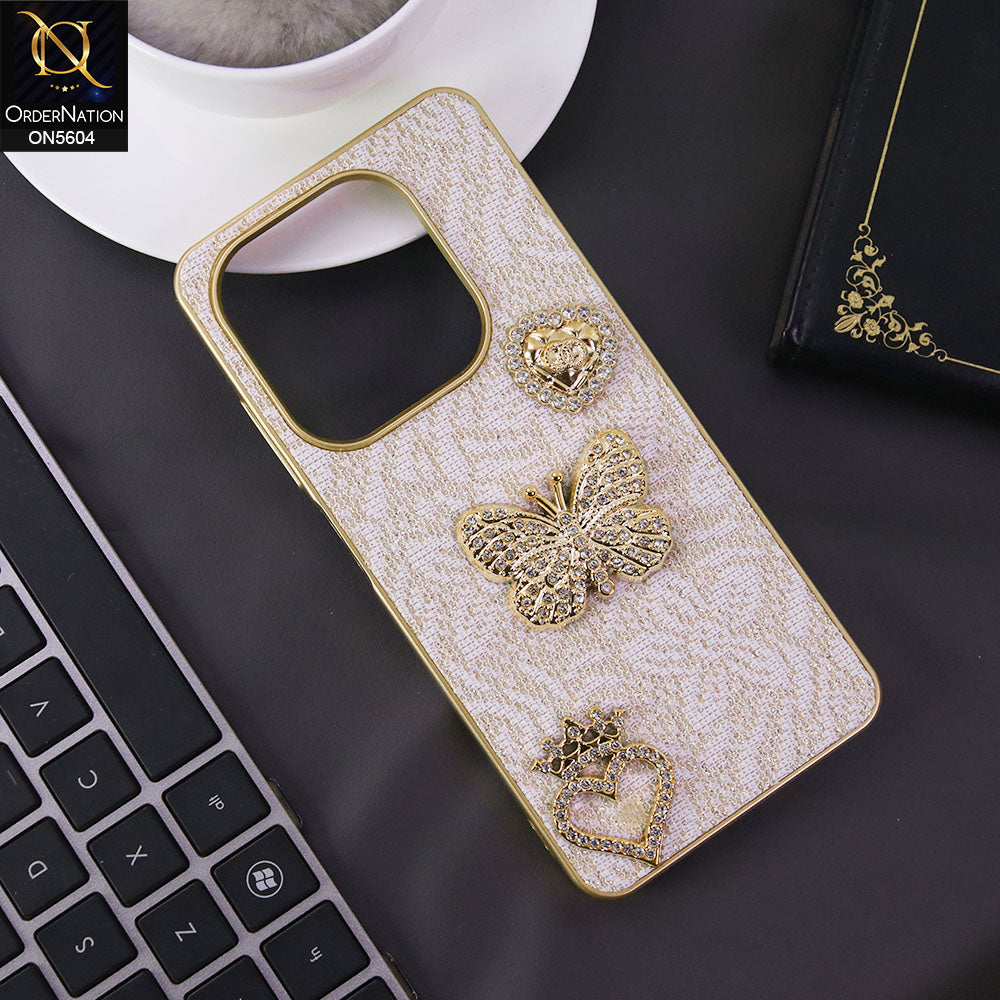 Infinix Hot 40i Cover - Golden -  Elegant Fancy 3D Rhinestomes Thin Protective Soft Borders Case