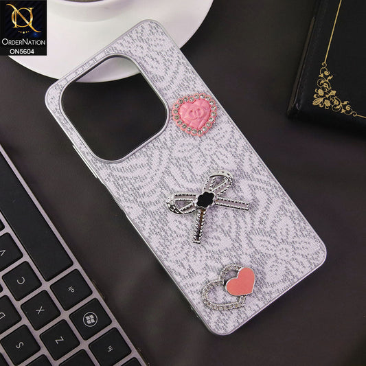 Itel P55 4G Cover - White -  Elegant Fancy 3D Rhinestomes Thin Protective Soft Borders Case