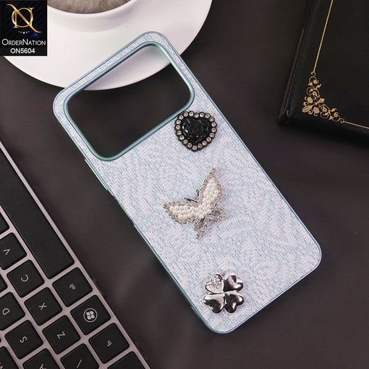 Tecno Spark 40 Cover - Blue -  Elegant Fancy 3D Rhinestomes Thin Protective Soft Borders Case