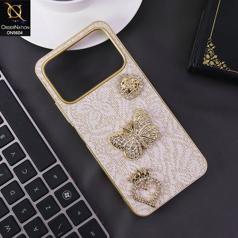 Tecno Spark 40 Cover - Golden -  Elegant Fancy 3D Rhinestomes Thin Protective Soft Borders Case