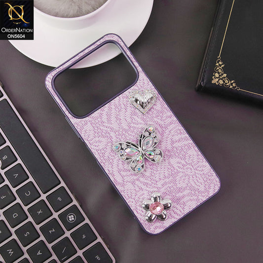 Tecno Spark 40 Cover - Purple -  Elegant Fancy 3D Rhinestomes Thin Protective Soft Borders Case