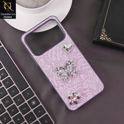 Tecno Spark 40 Cover - Purple -  Elegant Fancy 3D Rhinestomes Thin Protective Soft Borders Case