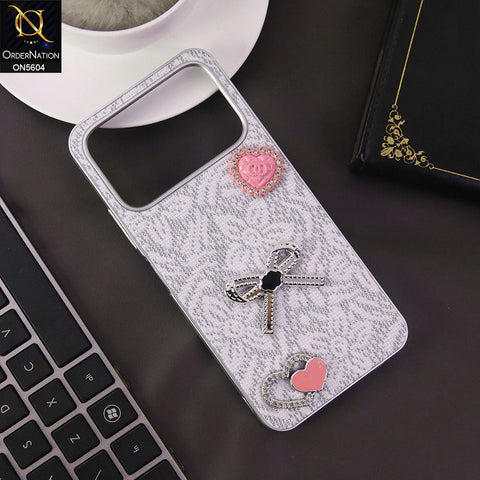 Tecno Spark 40 Cover - White -  Elegant Fancy 3D Rhinestomes Thin Protective Soft Borders Case