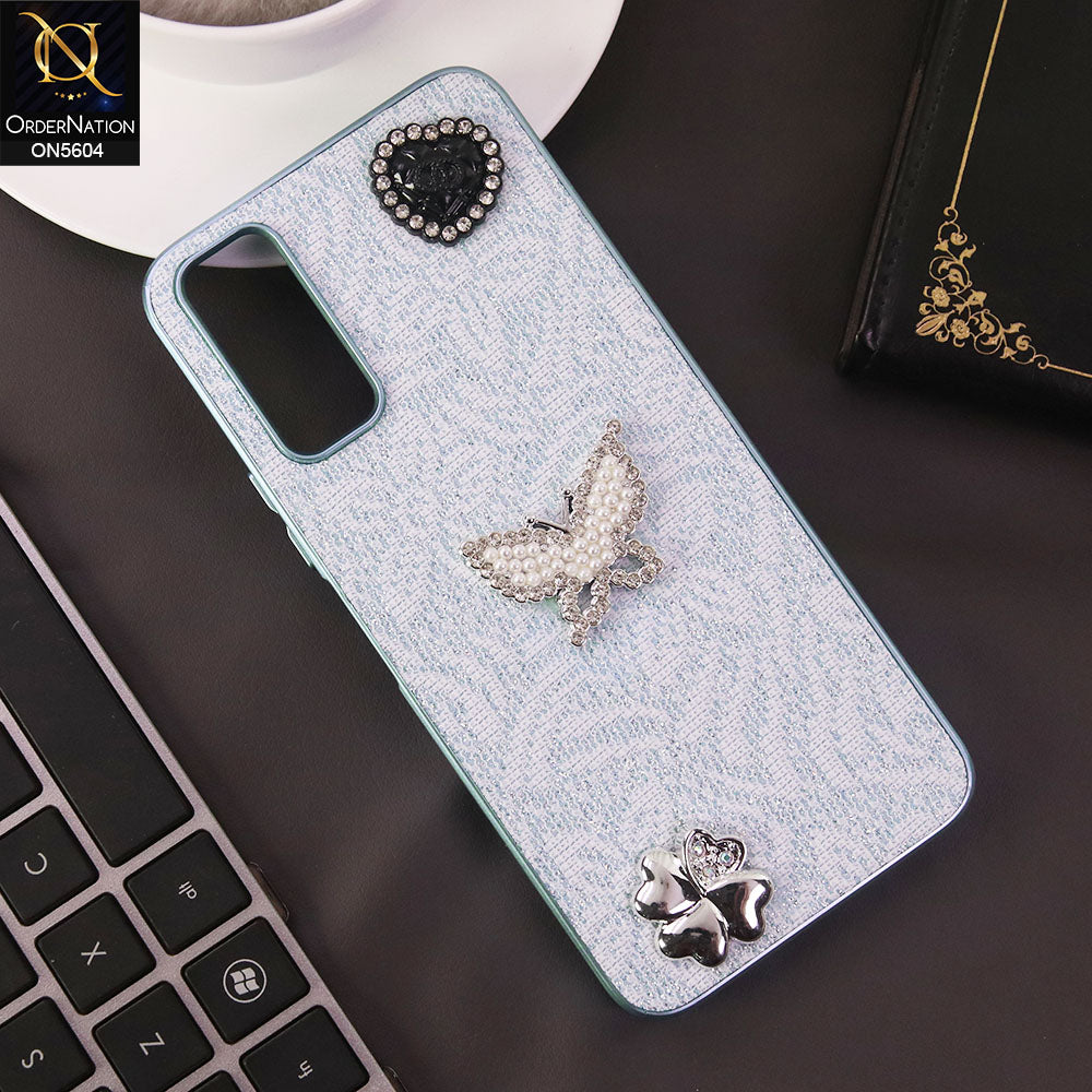 Vivo Y20s Cover - Blue -  Elegant Fancy 3D Rhinestomes Thin Protective Soft Borders Case