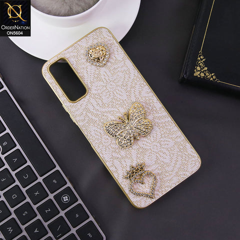 Vivo Y20T Cover - Golden -  Elegant Fancy 3D Rhinestomes Thin Protective Soft Borders Case