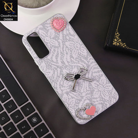 Vivo Y11s Cover - White -  Elegant Fancy 3D Rhinestomes Thin Protective Soft Borders Case