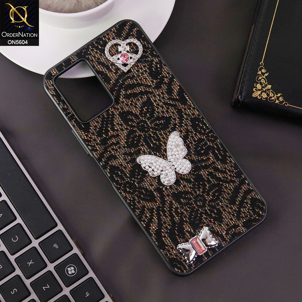 Vivo Y21 Cover - Black -  Elegant Fancy 3D Rhinestomes Thin Protective Soft Borders Case