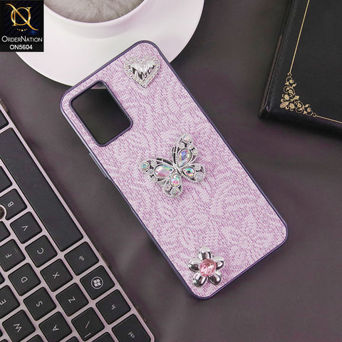 Vivo Y21 Cover - Purple -  Elegant Fancy 3D Rhinestomes Thin Protective Soft Borders Case
