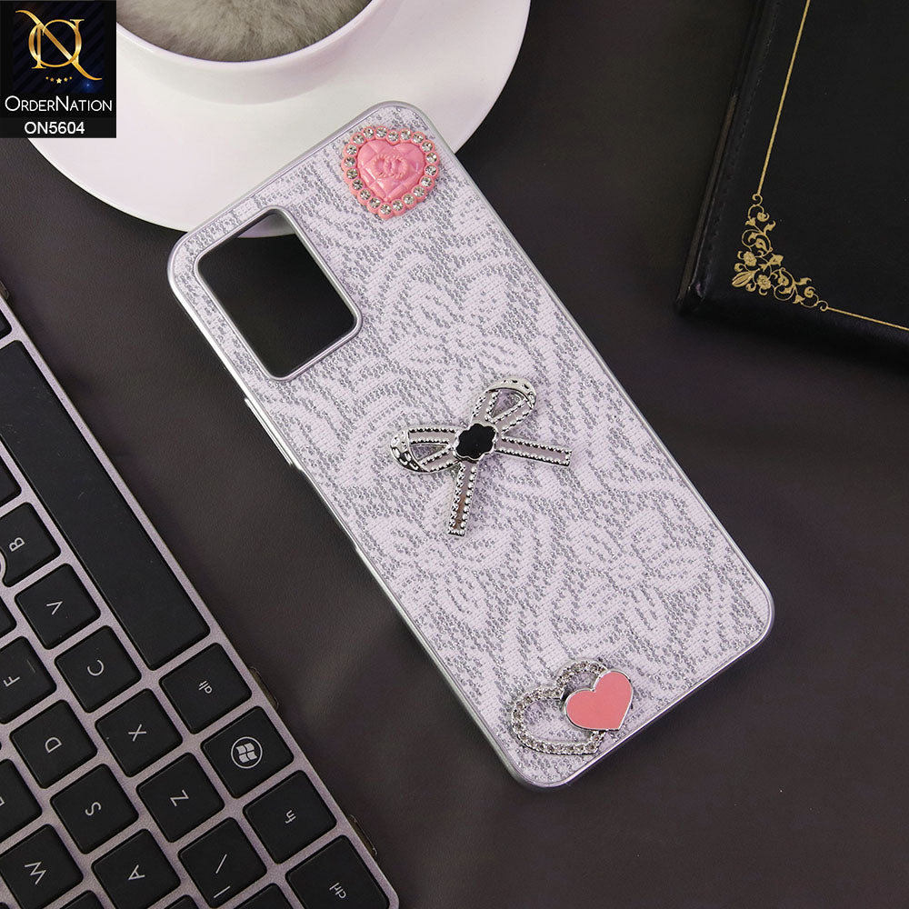 Vivo Y21 Cover - White -  Elegant Fancy 3D Rhinestomes Thin Protective Soft Borders Case