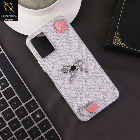 Vivo Y21 Cover - White -  Elegant Fancy 3D Rhinestomes Thin Protective Soft Borders Case