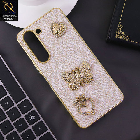Vivo Y04 Cover - Golden -  Elegant Fancy 3D Rhinestomes Thin Protective Soft Borders Case