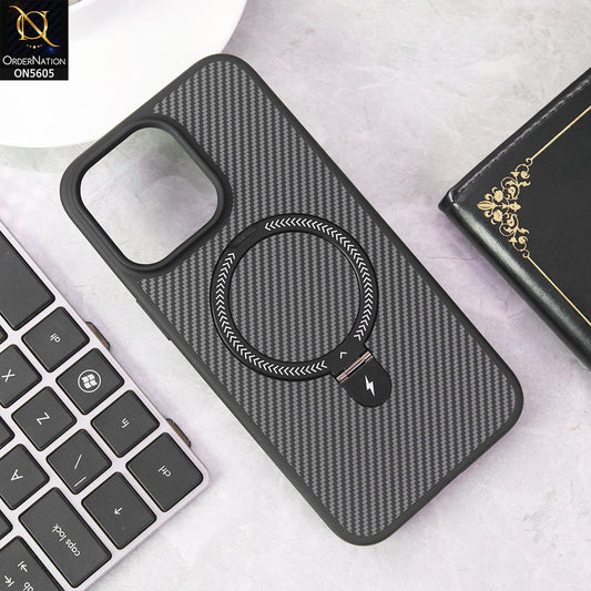 iPhone 14 Pro Max Cover - Black - Carbon Fiber Texture Design Kickstand Case