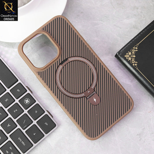 iPhone 14 Pro Max Cover - Brown - Carbon Fiber Texture Design Kickstand Case
