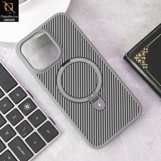 iPhone 15 Pro Max Cover - Gray - Carbon Fiber Texture Design Kickstand Case