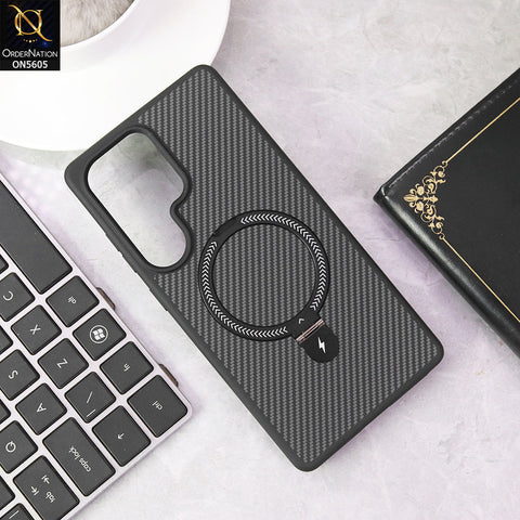 Samsung Galaxy S25 Ultra Cover - Black - Carbon Fiber Texture Design Kickstand Case