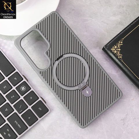Samsung Galaxy S24 Ultra Cover - Gray - Carbon Fiber Texture Design Kickstand Case