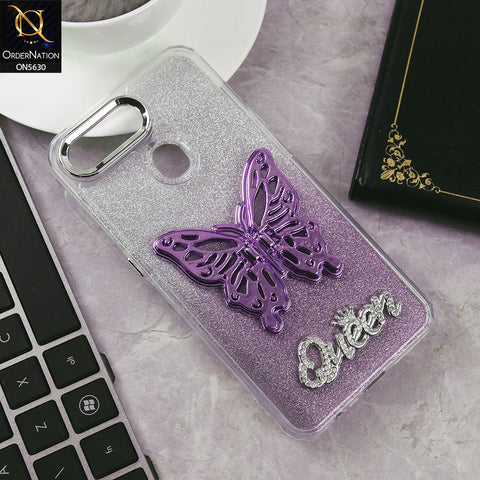 Oppo A5s Cover - Purple -Trendy Queen Dual Tone Gradient Glitter Shiny Soft Case With Butterfly Kickstand Holder (Glitter Does Not Move)