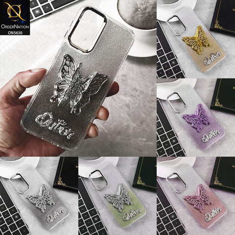 Xiaomi Redmi Note 13R Cover - Black -Trendy Queen Dual Tone Gradient Glitter Shiny Soft Case With Butterfly Kickstand Holder (Glitter Does Not Move)
