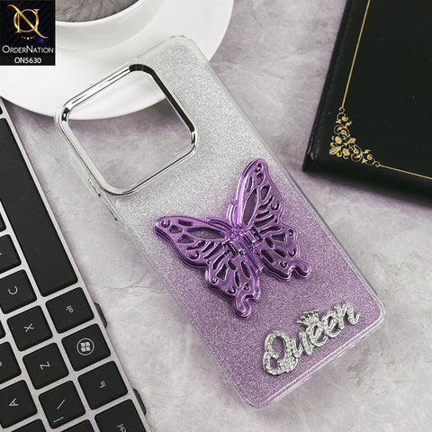 Infinix Hot 30 Cover - Purple -Trendy Queen Dual Tone Gradient Glitter Shiny Soft Case With Butterfly Kickstand Holder (Glitter Does Not Move)